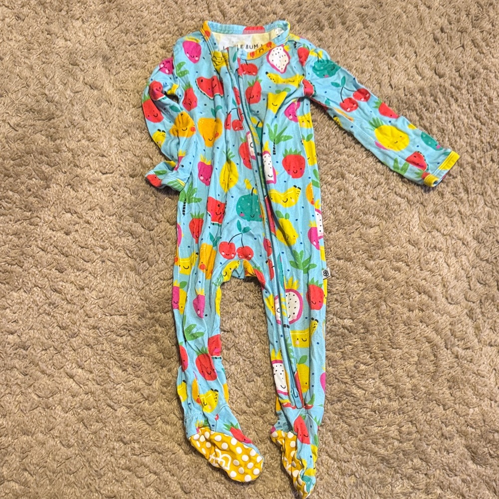 Blue Fruit-Print Footed One-Piece Pajamas